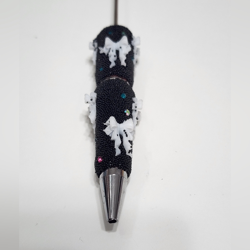 Rhinestone Beadable Pen Black with Bows White Beaded Pen‎ Crafts DIY Beads